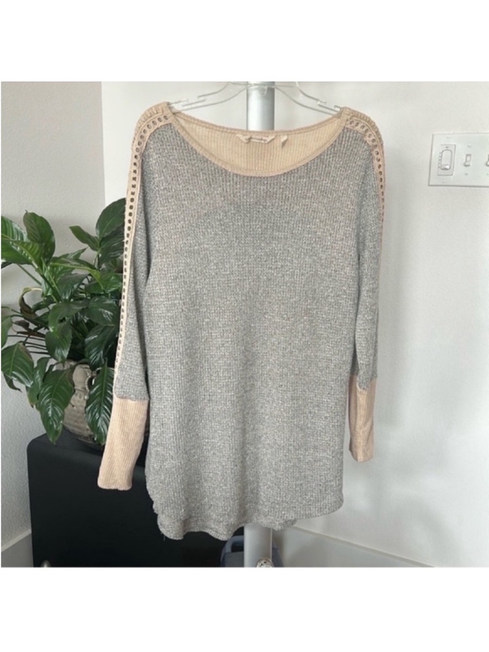 Soft Surroundings Waffle Knit Tunic Top/Shirt Sz M Gray Beige Lightweight